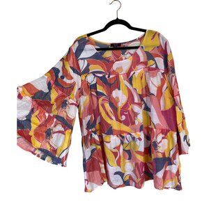 Cocomo Woman Floral Boho Tunic Top Plus size 2X Cotton Blend Bell Sleeves Tiered